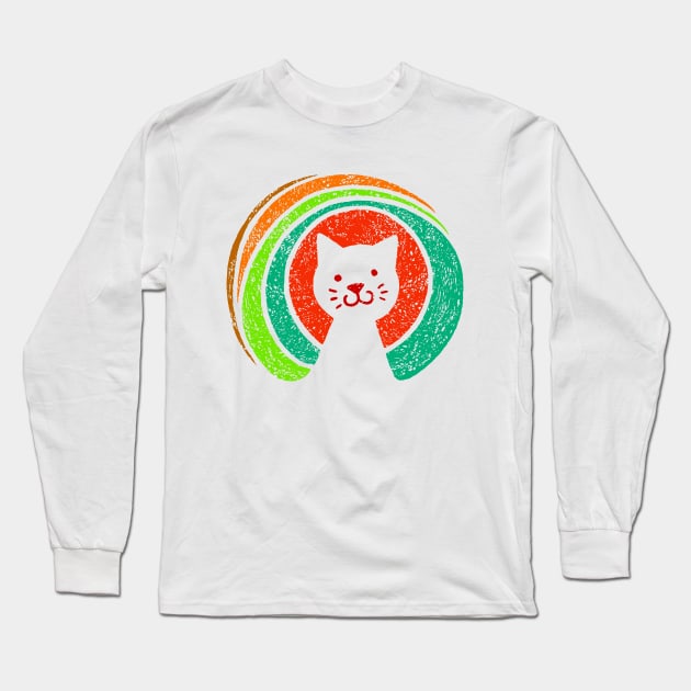 Open Source Cat Face Rainbow Colors On Light Back Long Sleeve T-Shirt by GeeTee